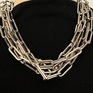 Cara New York Heavy Silver Paperclip Link Multi Strand Necklace